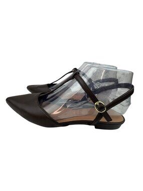 *Old Navy Ballet Flats Womens 7.5 Brown Faux Leather Pointed Toe T-Strap Shoe